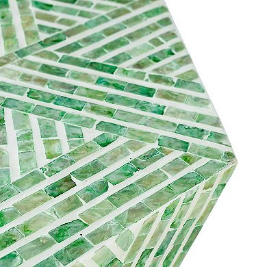 20 Inch Stool Table, Capiz Shell Inlay, Hexagonal Geometric Design, Green