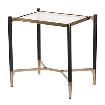 24 Inch Accent Side Table, Iron Frame, Glass Top, Modern, Gold, Black