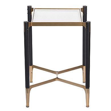 24 Inch Accent Side Table, Iron Frame, Glass Top, Modern, Gold, Black