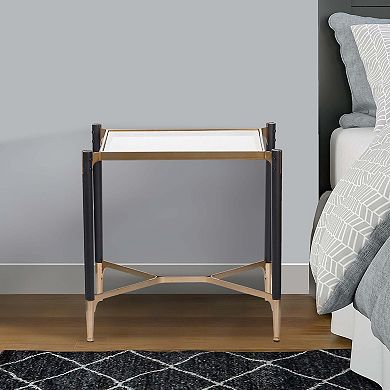 24 Inch Accent Side Table, Iron Frame, Glass Top, Modern, Gold, Black