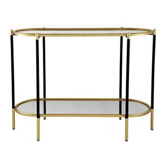 30 Inch Console Sideboard Table, Oblong, Mirrored Top, Black, Gold