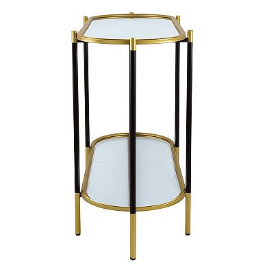 30 Inch Console Sideboard Table, Oblong, Mirrored Top, Black, Gold