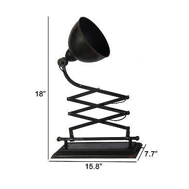 18 Inch Wall Mounted Lamp, Extendable Accordion Arm, Iron, Antique Black