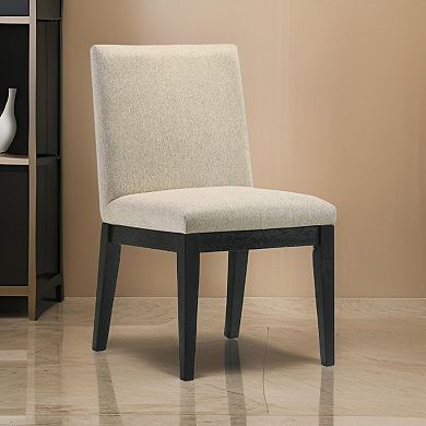 Fin 23 Inch Dining Chair, Set Of 2, Fabric Upholstery, Beige And Black
