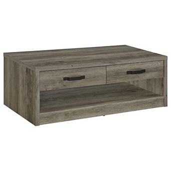 Lix 47 Inch Coffee Table With 1 Drawer, Mdf, Rustic Weathered Gray Finish