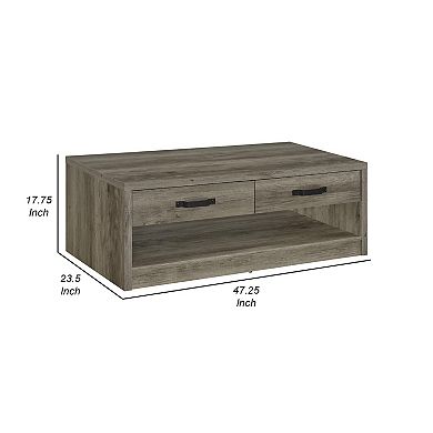 Lix 47 Inch Coffee Table With 1 Drawer, Mdf, Rustic Weathered Gray Finish