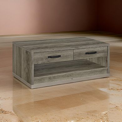 Lix 47 Inch Coffee Table With 1 Drawer, Mdf, Rustic Weathered Gray Finish