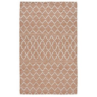 Solk 2 X 3 Small Area Rug, Woven Polyester, Moroccan Lattice, Ivory, Brown