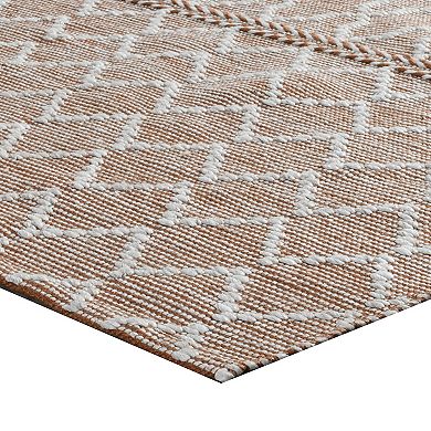 Solk 2 X 3 Small Area Rug, Woven Polyester, Moroccan Lattice, Ivory, Brown