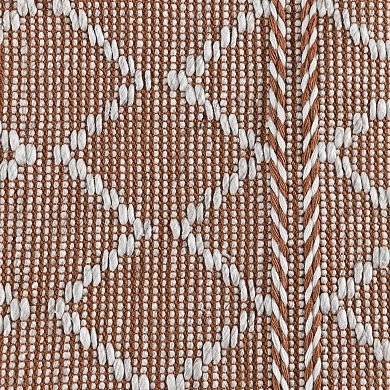 Solk 2 X 3 Small Area Rug, Woven Polyester, Moroccan Lattice, Ivory, Brown