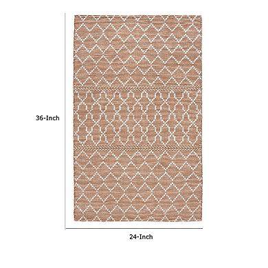 Solk 2 X 3 Small Area Rug, Woven Polyester, Moroccan Lattice, Ivory, Brown