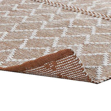 Solk 2 X 3 Small Area Rug, Woven Polyester, Moroccan Lattice, Ivory, Brown