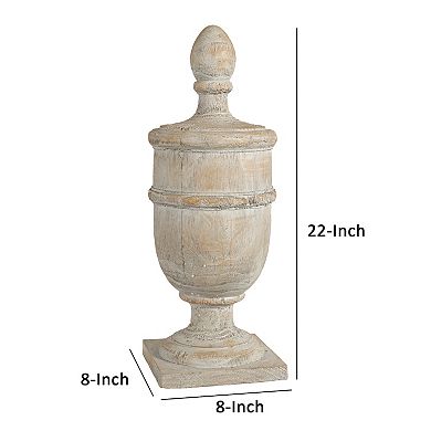 22 Inch Classical Accent Decor Statuette, Turned Finial Design, Off White
