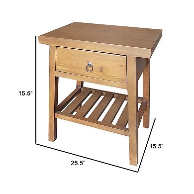 26 Inch Side Table, Classic Look, Drawer, Slatted Shelf, Modern Wood Brown