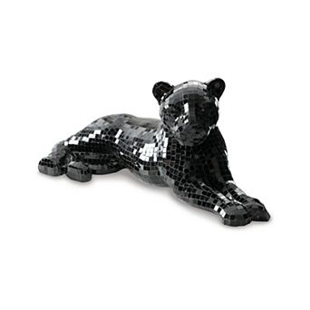 24 Inch Decorative Panther Sculpture, Mosaic Glass, Handcrafted, Black