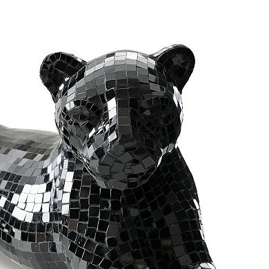 24 Inch Decorative Panther Sculpture, Mosaic Glass, Handcrafted, Black