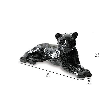24 Inch Decorative Panther Sculpture, Mosaic Glass, Handcrafted, Black