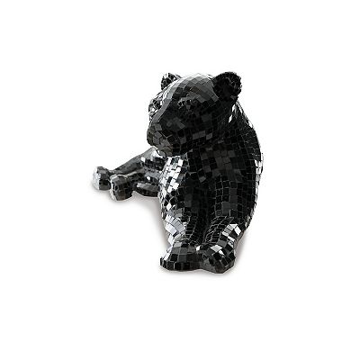 24 Inch Decorative Panther Sculpture, Mosaic Glass, Handcrafted, Black