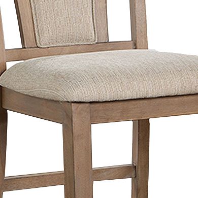 Mana 26 Inch Counter Height Chair, Set Of 2, Beige Fabric, Brown Frame