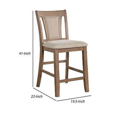 Mana 26 Inch Counter Height Chair, Set Of 2, Beige Fabric, Brown Frame