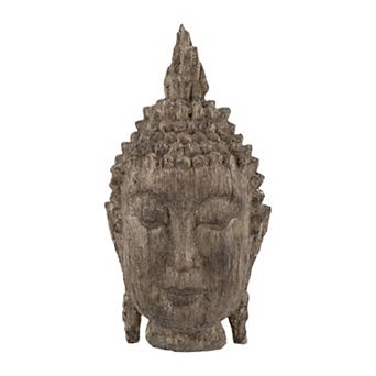 12 Inch Buddha Head Sculpture, Calming Accent Decoration, Polyresin, Brown