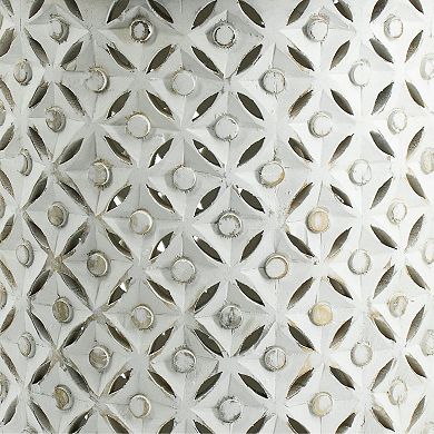 18, 16 Inch Accent Tables, Round, Mango Wood, Floral Cut Out, Brown, White