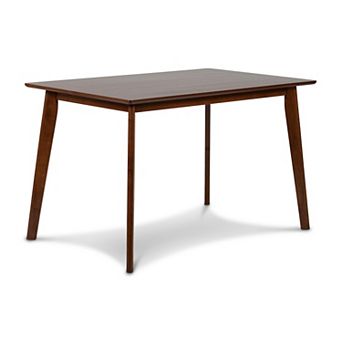 Bev 47 Inch Modern Dining Table, Sleek Rubberwood Frame, Dark Walnut Brown