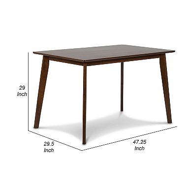 Bev 47 Inch Modern Dining Table, Sleek Rubberwood Frame, Dark Walnut Brown