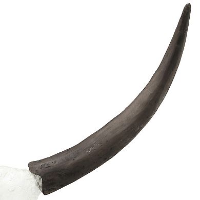 26 Inch Resin Cow Skull Accent Table Decoration, Metal Block Base, White