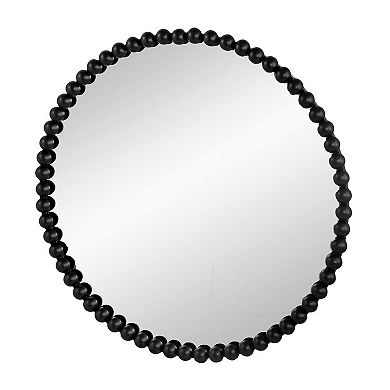 Emu 32 Inch Modern Round Wall Mirror, Beaded Black Metal Accent Frame