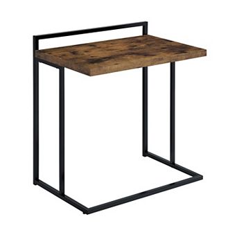 Dey 27 Inch C Shape Side End Table, Nutmeg Brown Top, Matte Black Base