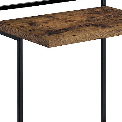 Dey 27 Inch C Shape Side End Table, Nutmeg Brown Top, Matte Black Base