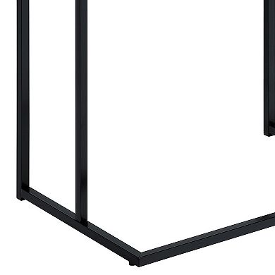 Dey 27 Inch C Shape Side End Table, Nutmeg Brown Top, Matte Black Base