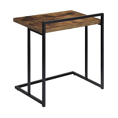 Dey 27 Inch C Shape Side End Table, Nutmeg Brown Top, Matte Black Base