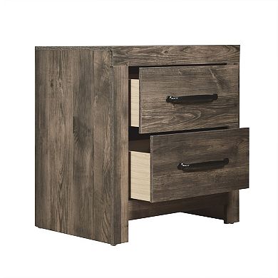 Ent 24 Inch Nightstand, 2 Drawers With Black Handles, Greige Brown Finish