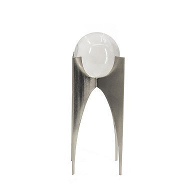 13, 10 Inch Crystal Orb Accent Decor Set Of 2, Metal Stand, Art Deco