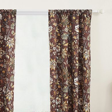 Athens 84 Inch Window Panel Curtain, Brown Microfiber Polyester, Jacobean
