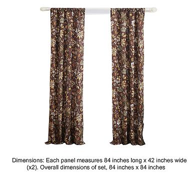 Athens 84 Inch Window Panel Curtain, Brown Microfiber Polyester, Jacobean