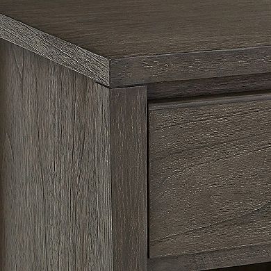 Fang 26 Inch Modern Nightstand, Single Large Gliding Drawer, Rustic Brown