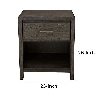 Fang 26 Inch Modern Nightstand, Single Large Gliding Drawer, Rustic Brown