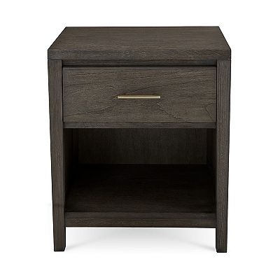 Fang 26 Inch Modern Nightstand, Single Large Gliding Drawer, Rustic Brown