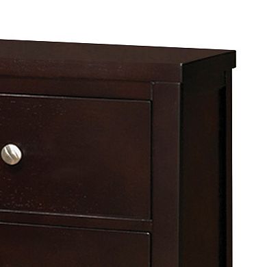 Con 26 Inch Modern 2 Drawer Nightstand, Silver Knobs, Cappuccino Brown