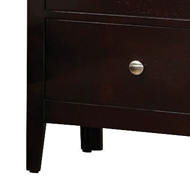 Con 26 Inch Modern 2 Drawer Nightstand, Silver Knobs, Cappuccino Brown