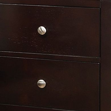 Con 26 Inch Modern 2 Drawer Nightstand, Silver Knobs, Cappuccino Brown