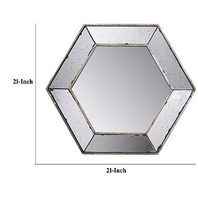 Filo 21 Inch Wall Accent Mirror, Raised Tray Edges, Hexagonal Mirror Frame