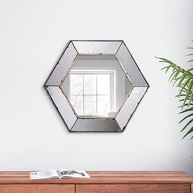 Filo 21 Inch Wall Accent Mirror, Raised Tray Edges, Hexagonal Mirror Frame