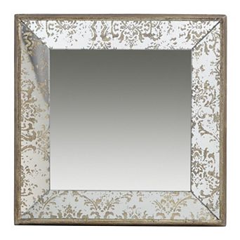 Filo 15 Inch Square Accent Wall Mirror, Raised Edges, Silver Wood Frame