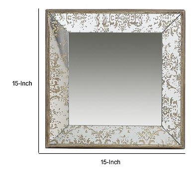 Filo 15 Inch Square Accent Wall Mirror, Raised Edges, Silver Wood Frame