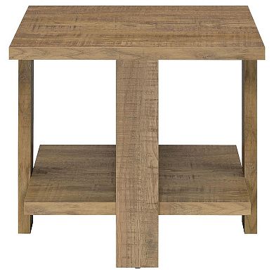 Dew 24 Inch Side End Table With Lower Shelf, Engineered Wood, Mango Brown
