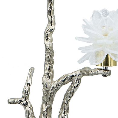 Sue 15 Inch Accent Decor Figurine, Bird On A Branch, Flower, Black, Silver